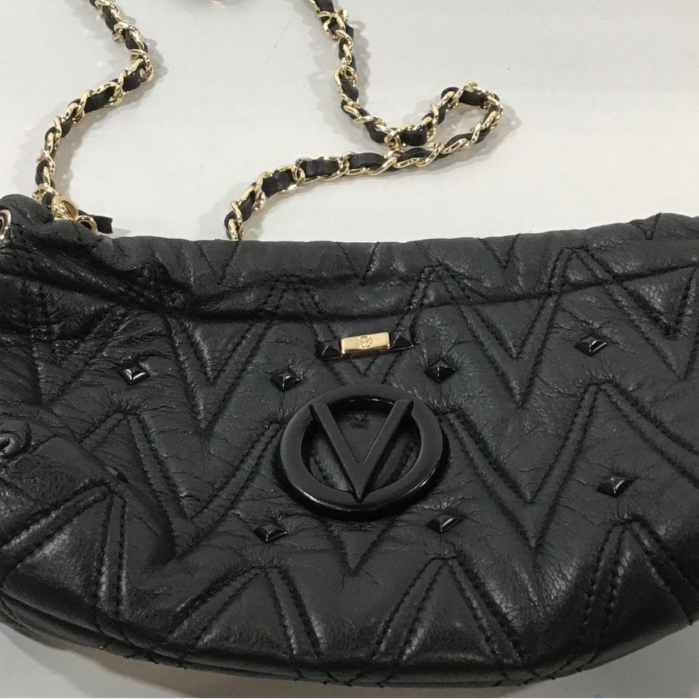 Mario Valentino Black Quilted Leather Chain Women's Crossbody Bag - Picture 2 of 5
